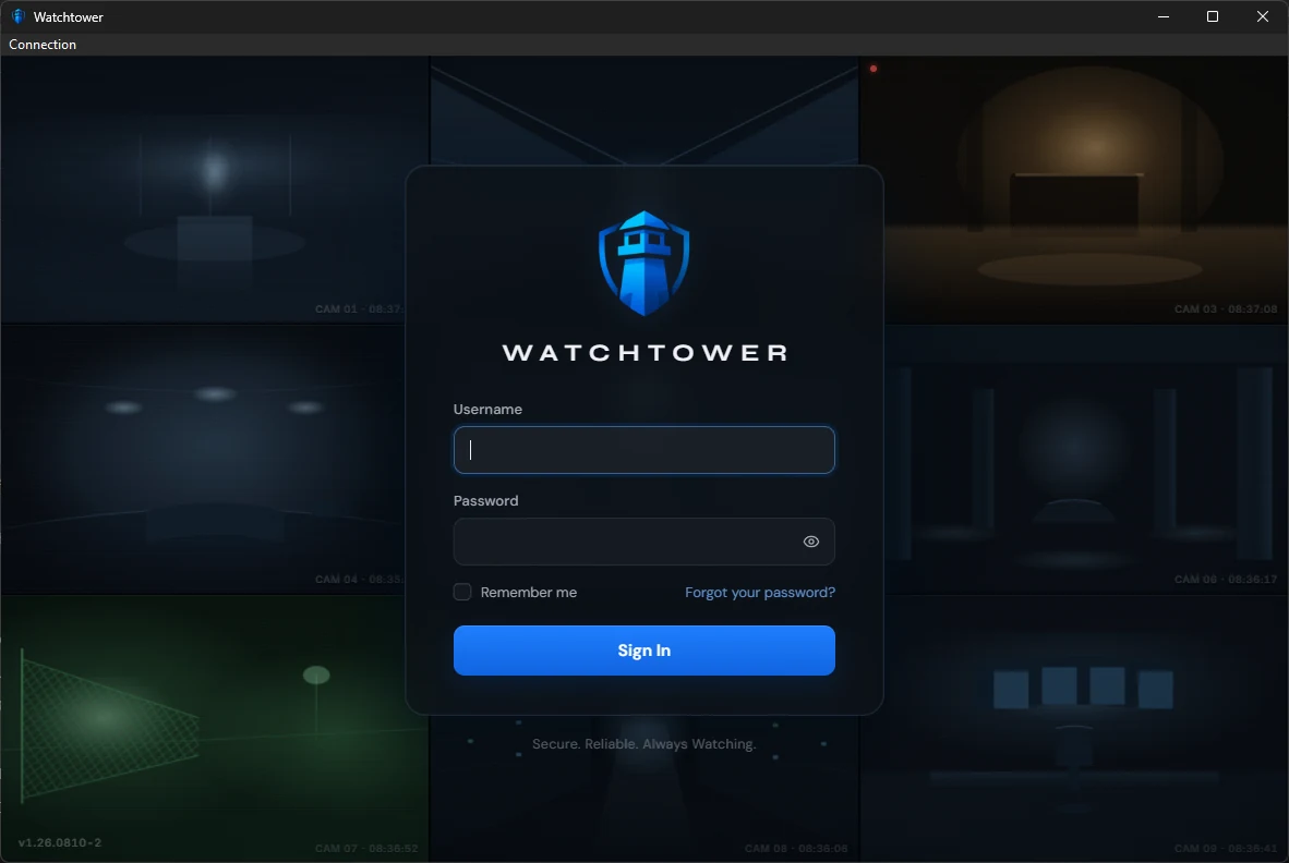 The Watchtower desktop client sign-in window running as a native application